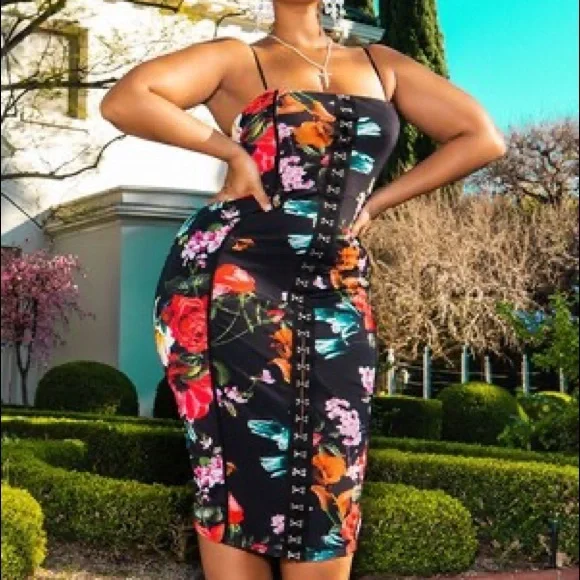 knee length dresses for ladies Dane Cotton Floral Corset Midi Dress  Lace & Beads